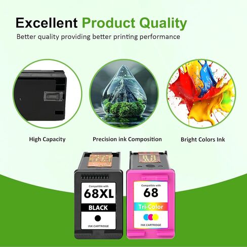 68 68XL Ink Cartridges Black/Color Combo Pack for HP68XL 6155e 6555e Printers Envy 6100e 6500e Series 68e 68 XL Compatible for HP 6155e 6555e 6152e 6552e 6558e 6165e (2 Pack Black Tri-Color) in Kuwait