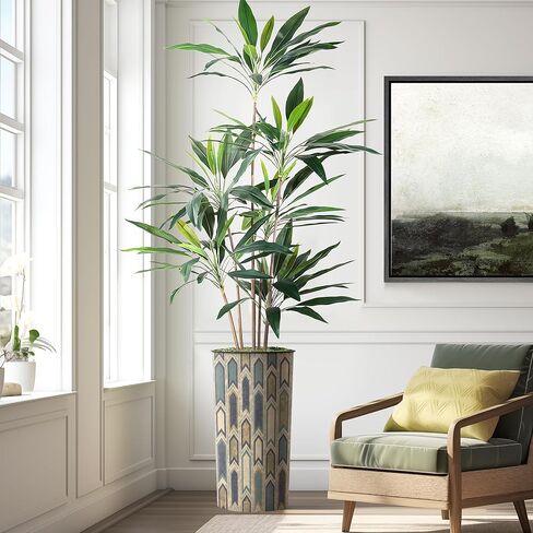 شجرة اصطناعية من SIGNWIN في زارع تأثير بنمط مضلع حديث، شجرة حرير شجرة Dracaena المزيفة لتزيين المنزل الداخلي والخارجي - بطول 66 بوصة بشكل عام (وعاء نباتي بالإضافة إلى شجرة) in Kuwait