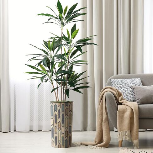 شجرة اصطناعية من SIGNWIN في زارع تأثير بنمط مضلع حديث، شجرة حرير شجرة Dracaena المزيفة لتزيين المنزل الداخلي والخارجي - بطول 66 بوصة بشكل عام (وعاء نباتي بالإضافة إلى شجرة) in Kuwait