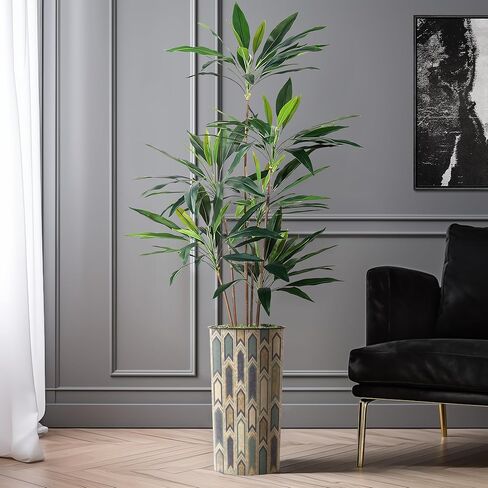 شجرة اصطناعية من SIGNWIN في زارع تأثير بنمط مضلع حديث، شجرة حرير شجرة Dracaena المزيفة لتزيين المنزل الداخلي والخارجي - بطول 66 بوصة بشكل عام (وعاء نباتي بالإضافة إلى شجرة) in Kuwait