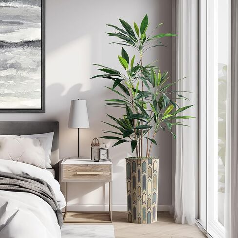 شجرة اصطناعية من SIGNWIN في زارع تأثير بنمط مضلع حديث، شجرة حرير شجرة Dracaena المزيفة لتزيين المنزل الداخلي والخارجي - بطول 66 بوصة بشكل عام (وعاء نباتي بالإضافة إلى شجرة) in Kuwait