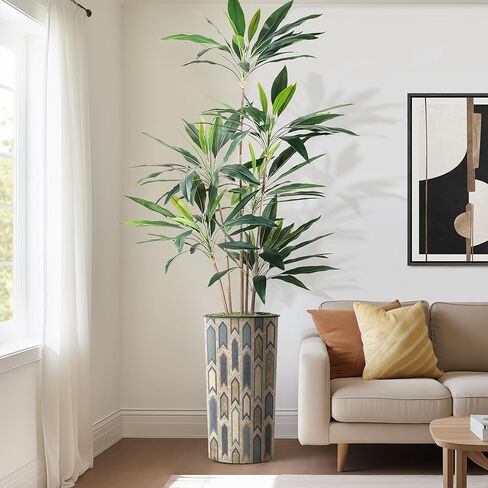 شجرة اصطناعية من SIGNWIN في زارع تأثير بنمط مضلع حديث، شجرة حرير شجرة Dracaena المزيفة لتزيين المنزل الداخلي والخارجي - بطول 66 بوصة بشكل عام (وعاء نباتي بالإضافة إلى شجرة) in Kuwait