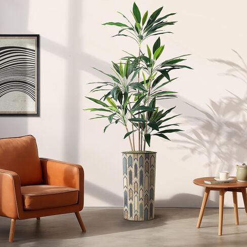 شجرة اصطناعية من SIGNWIN في زارع تأثير بنمط مضلع حديث، شجرة حرير شجرة Dracaena المزيفة لتزيين المنزل الداخلي والخارجي - بطول 66 بوصة بشكل عام (وعاء نباتي بالإضافة إلى شجرة) in Kuwait