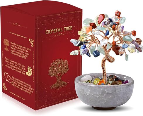 شجرة الحياة الكريستالية، شجرة الشاكرا، شجرة الأحجار الكريمة وزهرة السيراميك، هدية كريستال للنساء في عيد الميلاد والذكرى السنوية للزفاف وعيد الشكر، والدفء المنزلي، وعيد الحب لديكور المنزل وغرفة المكتب in Kuwait