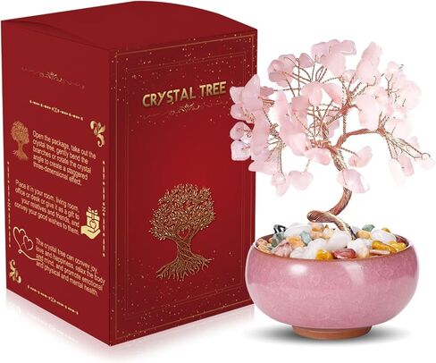Crystal Tree of Life, Chakra Tree, Gem Tree and Ceramic Flower, Crystal Gift for Women on Birthday Wedding Anniversary Thanksgiving Day, Housewarming, Valentine's Day for Home Office Room House Decor in Saudi Arabia