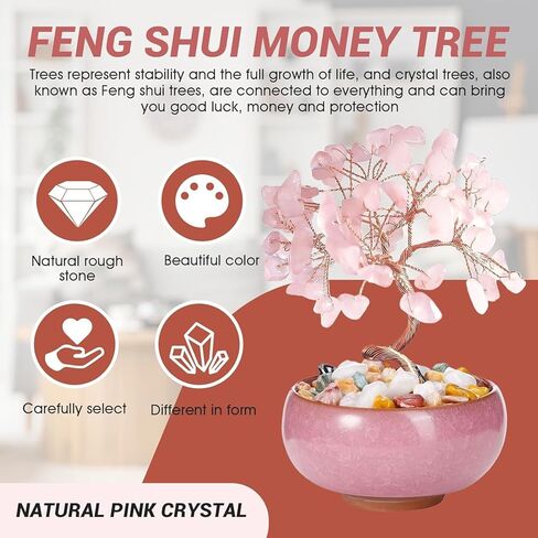 Crystal Tree of Life, Chakra Tree, Gem Tree and Ceramic Flower, Crystal Gift for Women on Birthday Wedding Anniversary Thanksgiving Day, Housewarming, Valentine's Day for Home Office Room House Decor in Saudi Arabia