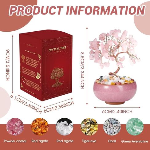 Crystal Tree of Life, Chakra Tree, Gem Tree and Ceramic Flower, Crystal Gift for Women on Birthday Wedding Anniversary Thanksgiving Day, Housewarming, Valentine's Day for Home Office Room House Decor in Saudi Arabia