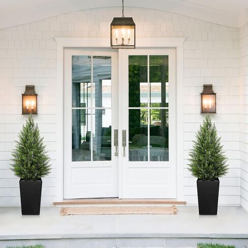Briful Artificial Cedar Topiary Trees 4ft, Set of 2 Faux Potted Christmas Porch Trees Cypress Sbrubs, UV-Resistant Front Door Greenery in Tall Black Planter for Indoor Outdoor Holiday Décor in Saudi Arabia