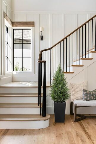 Briful Artificial Cedar Topiary Trees 4ft, Set of 2 Faux Potted Christmas Porch Trees Cypress Sbrubs, UV-Resistant Front Door Greenery in Tall Black Planter for Indoor Outdoor Holiday Décor in Saudi Arabia