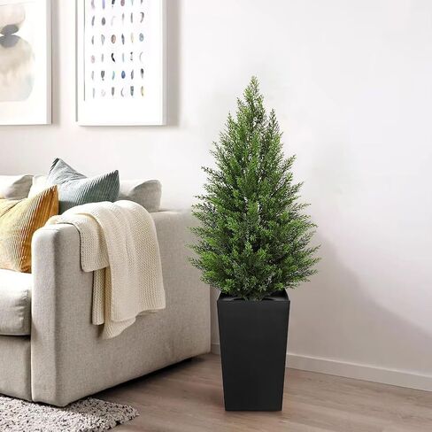 Briful Artificial Cedar Topiary Trees 4ft, Set of 2 Faux Potted Christmas Porch Trees Cypress Sbrubs, UV-Resistant Front Door Greenery in Tall Black Planter for Indoor Outdoor Holiday Décor in Saudi Arabia