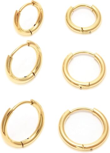 14K Gold Plated Small Hoop Earrings for Women, Hypoallergenic Silver Stackable Earrings & Gold Earring Set, Dainty Huggie Stacks Set for Multiple Piercings in Saudi Arabia