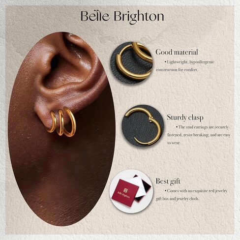 14K Gold Plated Small Hoop Earrings for Women, Hypoallergenic Silver Stackable Earrings & Gold Earring Set, Dainty Huggie Stacks Set for Multiple Piercings in Saudi Arabia