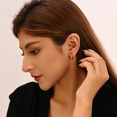 14K Gold Plated Small Hoop Earrings for Women, Hypoallergenic Silver Stackable Earrings & Gold Earring Set, Dainty Huggie Stacks Set for Multiple Piercings in Saudi Arabia