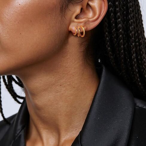 14K Gold Plated Small Hoop Earrings for Women, Hypoallergenic Silver Stackable Earrings & Gold Earring Set, Dainty Huggie Stacks Set for Multiple Piercings in Saudi Arabia