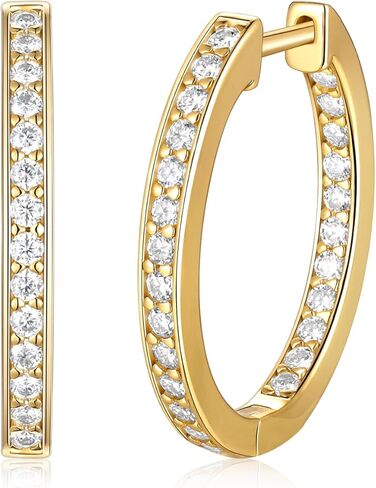 أقراط مويسانيتي دائرية للنساء، 3.5 قيراط/0.76 قيراط D اللون VVS1 أقراط مطلية بالذهب الأصفر، 925 فضة استرلينية من الداخل إلى الخارج حلقات دائرية / ستة أطواق من الحجر 20 مم، مجوهرات عيد الميلاد وعيد الحب in Kuwait