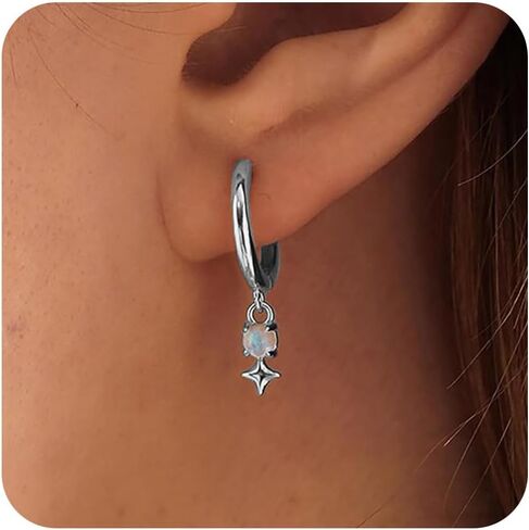 14K Gold Plated Ribbon Bow Huggie Earrings for Women, Small Opal Drop Hoop Earrings, Hypoallergenic Dainty CZ Wedding Earring Jewelry Gifts for Women Trendy in Kuwait