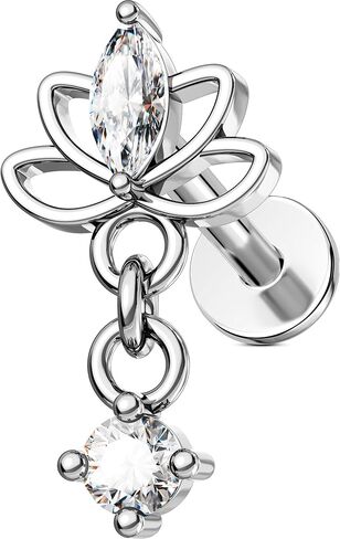 OUFER Silver Threadless Helix Piercing Jewelry, 16G 8MM Flat Back Earrings, Lotus Nose Studs, Floral Dangle Tragus Cartilage Helix Conch Lip Labret Medusa Nostril Piercing Jewelry in Saudi Arabia