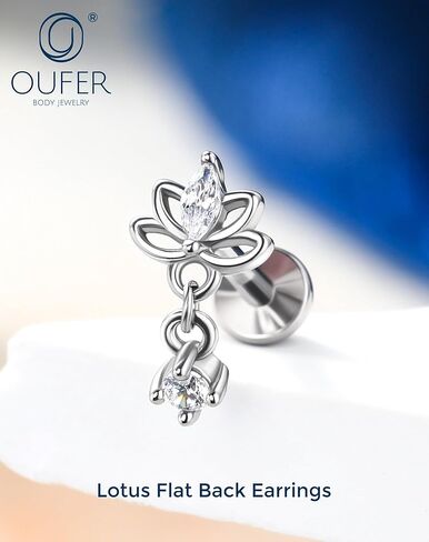 OUFER Silver Threadless Helix Piercing Jewelry, 16G 8MM Flat Back Earrings, Lotus Nose Studs, Floral Dangle Tragus Cartilage Helix Conch Lip Labret Medusa Nostril Piercing Jewelry in Saudi Arabia