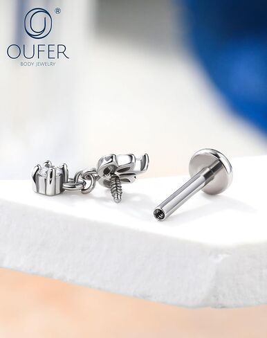 OUFER Silver Threadless Helix Piercing Jewelry, 16G 8MM Flat Back Earrings, Lotus Nose Studs, Floral Dangle Tragus Cartilage Helix Conch Lip Labret Medusa Nostril Piercing Jewelry in Saudi Arabia