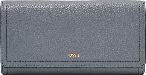 Fossil Women's Logan Leather Wallet RFID Blocking Flap Clutch Organizer, Nostalgia Blue in Saudi Arabia