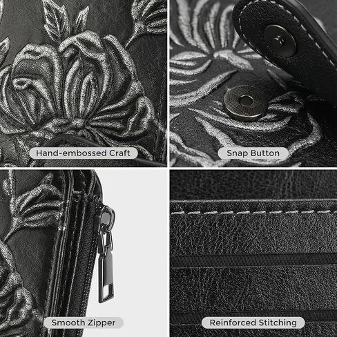 محفظة RFID للسيدات من الجلد النباتي المنقوش، محفظة صغيرة لحمل بطاقات الائتمان للنساء ثنائية الطي مع جيب لنافذة العملة المعدنية وسحاب in Kuwait