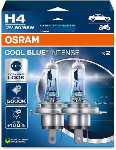 OSRAM COOL BLUE INTENSE H4, 100% more brightness, up to 5,000K, halogen headlight lamp, LED look, duo box (2 lamps) 64193CBN-HCB in Saudi Arabia