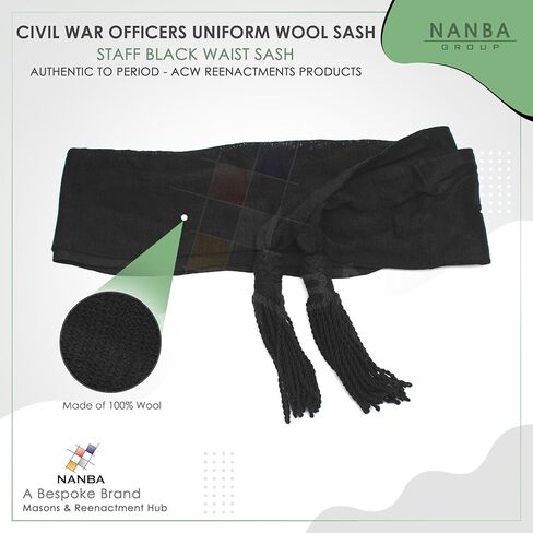 Civil War Officers Uniform Wool Sash - Staff Black Waist Sash - Authentic to Period - ACW Reenactment Product in Saudi Arabia