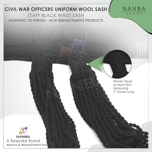 Civil War Officers Uniform Wool Sash - Staff Black Waist Sash - Authentic to Period - ACW Reenactment Product in Saudi Arabia