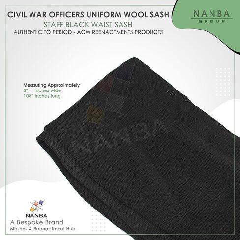 Civil War Officers Uniform Wool Sash - Staff Black Waist Sash - Authentic to Period - ACW Reenactment Product in Saudi Arabia