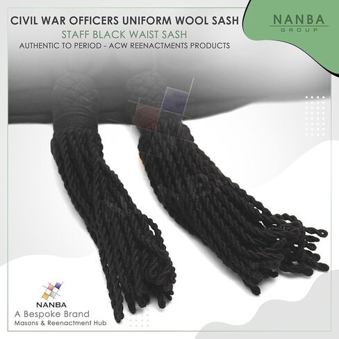 Civil War Officers Uniform Wool Sash - Staff Black Waist Sash - Authentic to Period - ACW Reenactment Product in Saudi Arabia