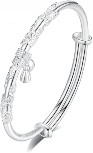 Traditional Push-pull 999 Sterling Silver Bracelets for Women Fashion Sterling Silver Bangles Gifts for Women with Beautiful Jewelry Box in Saudi Arabia