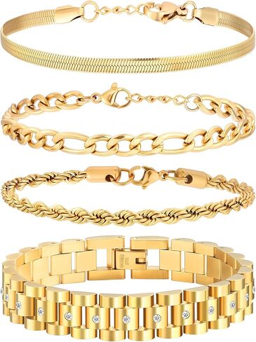 أساور ذهبية للنساء - سوار من الذهب الحقيقي عيار 18 قيراط، مجموعة مجوهرات كوبية عصرية للنساء، سلاسل متعرجة من الفولاذ المقاوم للصدأ، أساور حبل، هدية عيد ميلاد لها in Kuwait