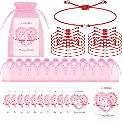 Garfunkel 12 Set Galentines Day Gifts Include Heart Bracelets Galentines Greeting Cards and Pink Organza Bags Galentines Day Presents for Women Friends Families Party Favor Supplies in Saudi Arabia
