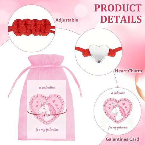 Garfunkel 12 Set Galentines Day Gifts Include Heart Bracelets Galentines Greeting Cards and Pink Organza Bags Galentines Day Presents for Women Friends Families Party Favor Supplies in Saudi Arabia