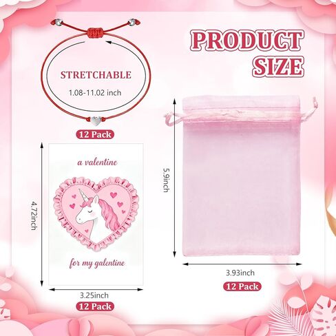 Garfunkel 12 Set Galentines Day Gifts Include Heart Bracelets Galentines Greeting Cards and Pink Organza Bags Galentines Day Presents for Women Friends Families Party Favor Supplies in Saudi Arabia