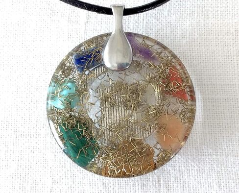 قلادة أورغون مع قلادة من الفضة لورد غانيشا جانباتي وأحجار سبعة شاكرا الطبيعية. قطر 1.6 بوصة. صنع في الولايات المتحدة الأمريكية in Kuwait