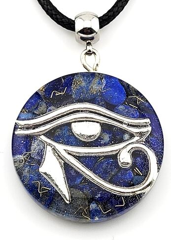 قلادة أورجون مع أحجار عين حورس الفضية وأحجار اللازورد الطبيعية. تميمة مصرية 1.38 بوصة. صنع في الولايات المتحدة الأمريكية in Kuwait