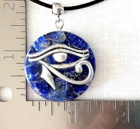 قلادة أورجون مع أحجار عين حورس الفضية وأحجار اللازورد الطبيعية. تميمة مصرية 1.38 بوصة. صنع في الولايات المتحدة الأمريكية in Kuwait