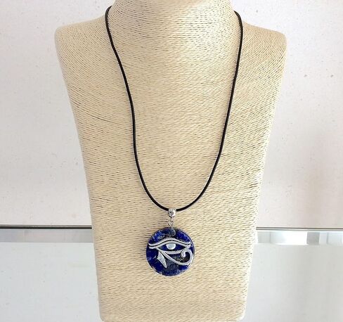 قلادة أورجون مع أحجار عين حورس الفضية وأحجار اللازورد الطبيعية. تميمة مصرية 1.38 بوصة. صنع في الولايات المتحدة الأمريكية in Kuwait