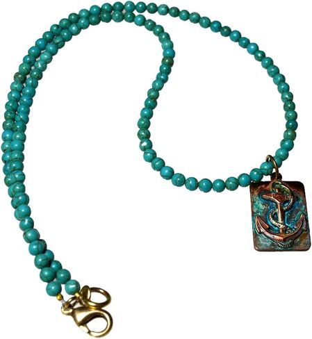 Elaine Coyne Collectible Artwear Anchors Aweigh Verdigris Patina Brass Square Pendant - Turquoise in Kuwait