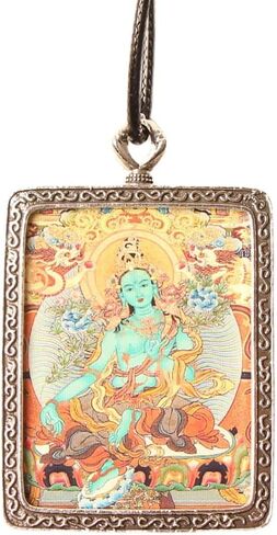 Acxico 1PC Vintage Tangka Green Tara Pendant, Tibetan Themed Lucky Protector, Small Tangka Art Collectible for Room Decor in Saudi Arabia