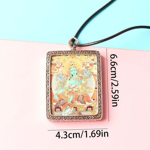 Acxico 1PC Vintage Tangka Green Tara Pendant, Tibetan Themed Lucky Protector, Small Tangka Art Collectible for Room Decor in Saudi Arabia