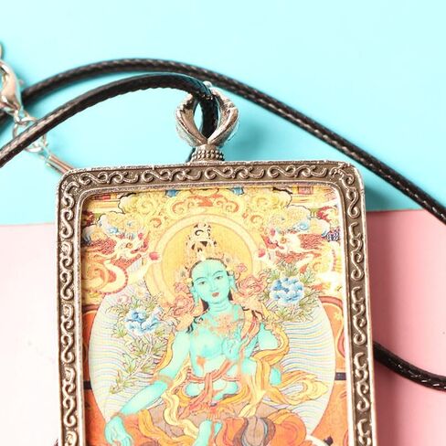 Acxico 1PC Vintage Tangka Green Tara Pendant, Tibetan Themed Lucky Protector, Small Tangka Art Collectible for Room Decor in Saudi Arabia