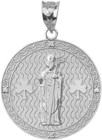 Sterling Silver Saint Patrick Shamrock Medallion CZ Round Medal Pendant (1.15") in Saudi Arabia