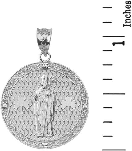 Sterling Silver Saint Patrick Shamrock Medallion CZ Round Medal Pendant (1.15") in Saudi Arabia