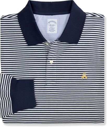 قميص بولو رجالي من Brooks Brothers مقاس نحيف Supima قطن مخطط بأكمام طويلة، in Saudi Arabia