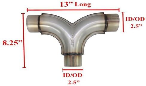 أنبوب عادم عالمي مختوم على شكل حرف Y مدخل/مخرج 2.5 بوصة بطول 13 بوصة | الفولاذ المقاوم للصدأ in Kuwait