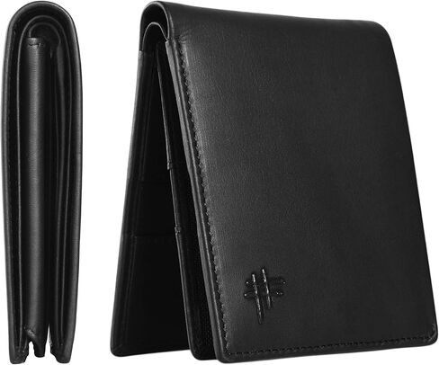 Mens RFID Blocking Bifold Wallet Genuine Leather | Secure and Durable Extra Capacity Billfold with 13 Credit Cards, 1 Flip Up ID (Brown oil pullup) (Bifold 13 CC/1 Flip ID, Black) in Saudi Arabia