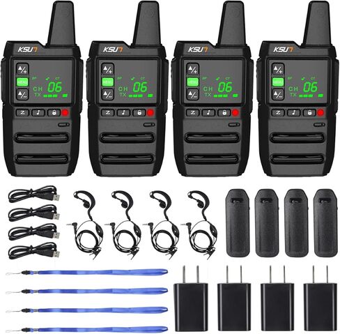 أجهزة اتصال لاسلكية KSUN للبالغين قابلة لإعادة الشحن مع سماعة أذن 22 قناة FRS وشاشة LCD، بطارية VOX قابلة لإعادة الشحن ومصباح يدوي محمول للتخييم والمشي لمسافات طويلة GZ20 (4 عبوات) in Kuwait