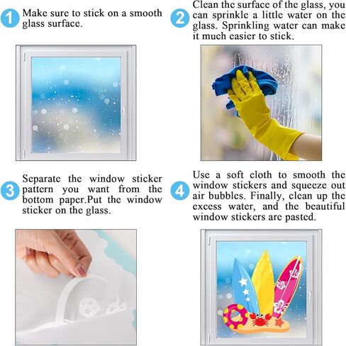 JarThenaAMCS 6 Sheet Summer Window Clings Colorful Cartoon Sun Pool Beach Reusable Window Decals for Home School Classroom Glass Decor Swimming Party Supplies in Saudi Arabia
